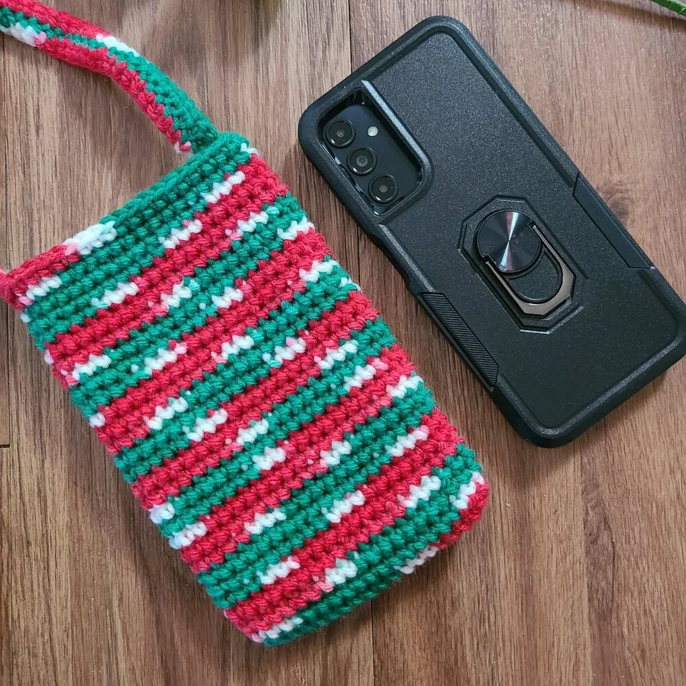 Handmade Hand Crochet Cell Phone Case Holder Crossbody Bag, New